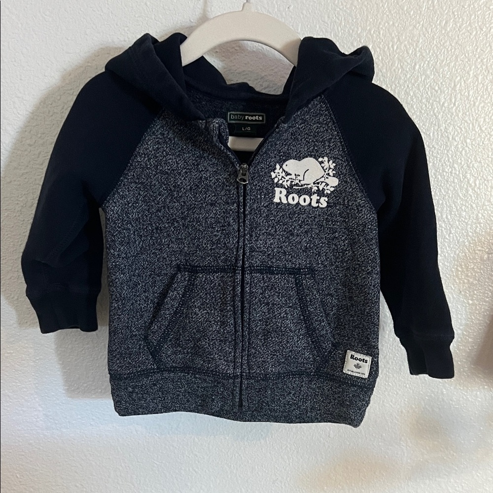 Baby Roots Heathered Navy Full-Zip Hoodie - Size 12-18 Months